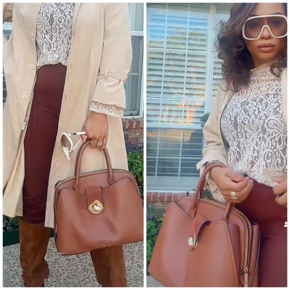 Elegant Brown Leather Handbag -Bx90925
